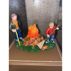 LEMAX Autumn Chores  BATTERY OPERATED Retired 74640 Fall Leaves Fire Works Vtg